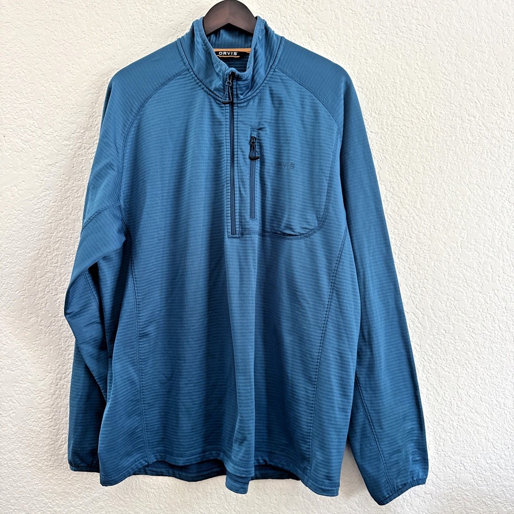 Orvis Men's Horseshoe Hills 1/4 Zip Grid Fleece Texture Pullover Teal Blue XL